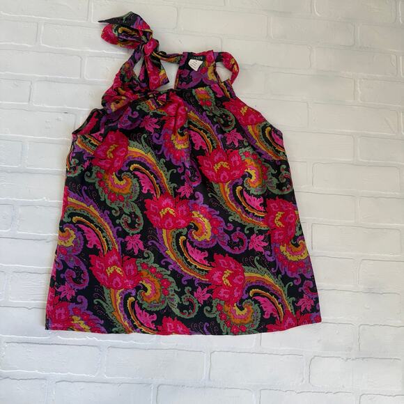 J.CREW Women's Floral Sleeveless Trapeeze Bow 100% Silk Top Blouse sz M - Picture 3 of 6
